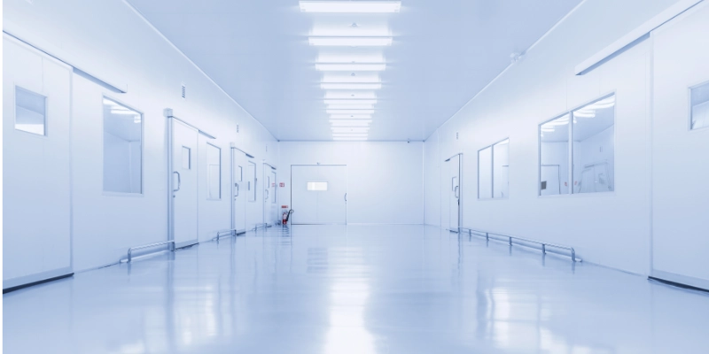 Suelos continuos antideslizantes para pasillos técnicos farmacéuticos