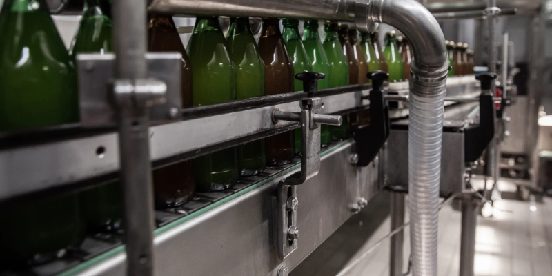 Suelo continuo higiénico en línea de embotellado de bebidas, resistente a azúcares y humedad