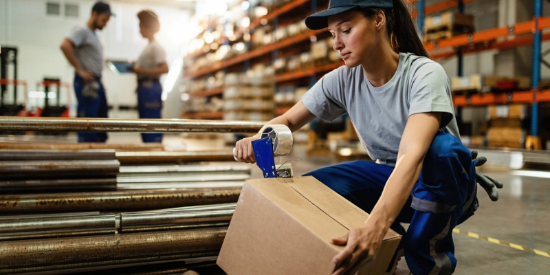 Suelo de resina epoxi liso y limpio en línea de plegado, encolado y embalaje industrial