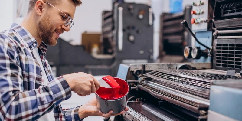 Superficie de resina impermeable y resistente a disolventes en área de mezcla de tintas industriales