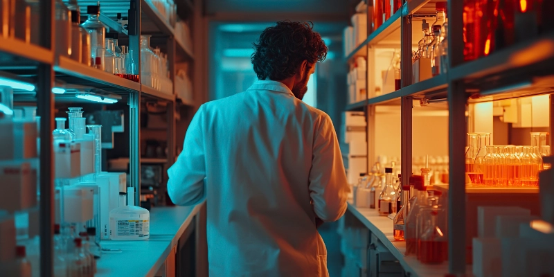 pavimento sellado e impermeable en almacén de productos químicos con bidones industriales