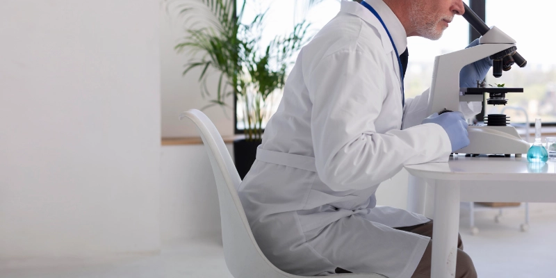 laboratorio farmacéutico con pavimento liso y antideslizante para análisis de control de calidad